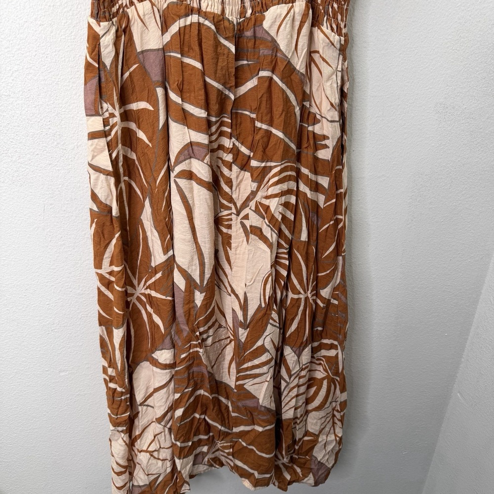 Baltic Born Dress 2XL Smocked Midi Tan Floral Formal Boho Tropical Flowy Stretch - Picture 7 of 10